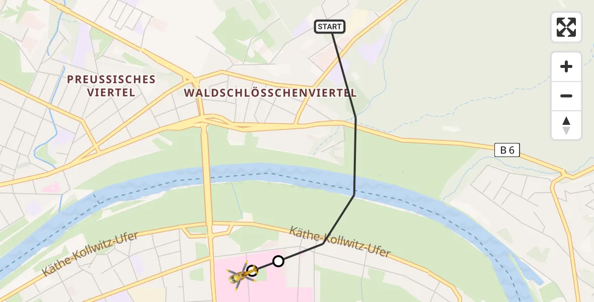 Flugroute Rettungshubschrauber Dresden - Dresden University Hospital, 31 März 2026, 07:13