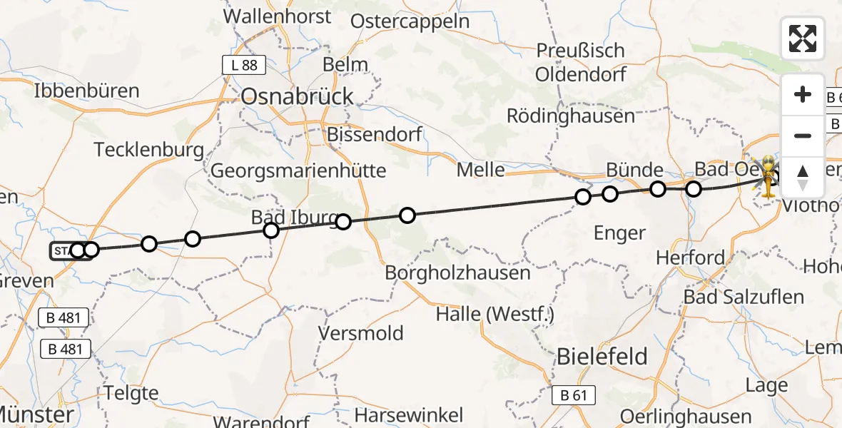 Flugroute Ambulanzhubschrauber Christoph  Westfalen-ADAC - Bad Oeynhausen, 31 März 2026, 07:20
