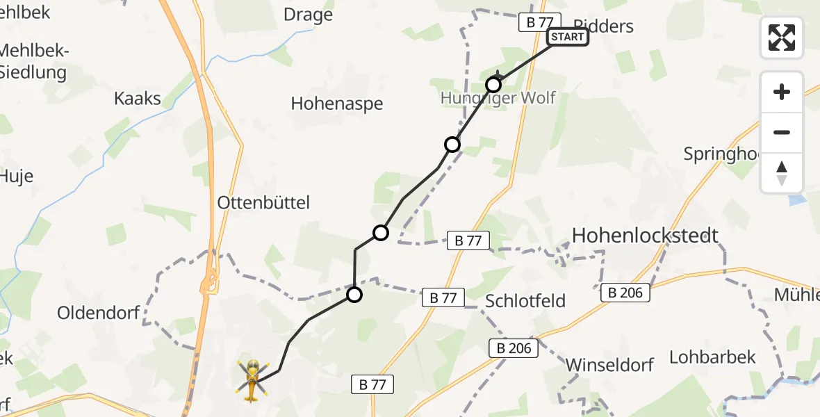 Flugroute Rettungshubschrauber Hohenlockstedt - Itzehoe, 31 März 2026, 07:24