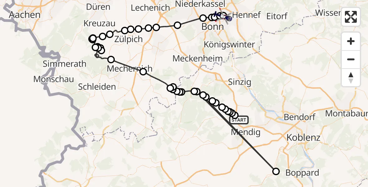 Routekaart van de vlucht: Polizeihubschrauber nach Bonn-Hangelar Flugplatz
