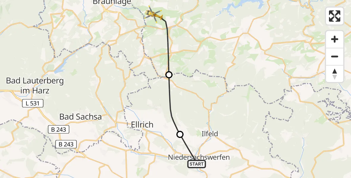 Routekaart van de vlucht: Rettungshubschrauber nach Oberharz am Brocken, Franzosenweg