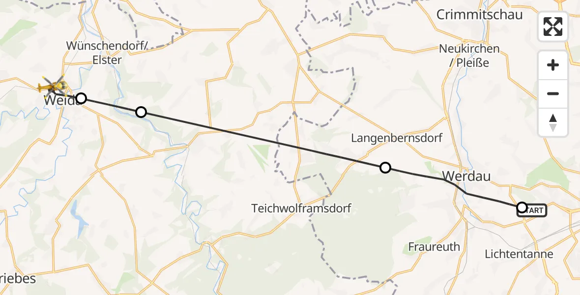 Flugroute Rettungshubschrauber ADAC Air Rescue Station Zwickau Hubschrauberlandeplatz - Weida, 31 März 2026, 07:36