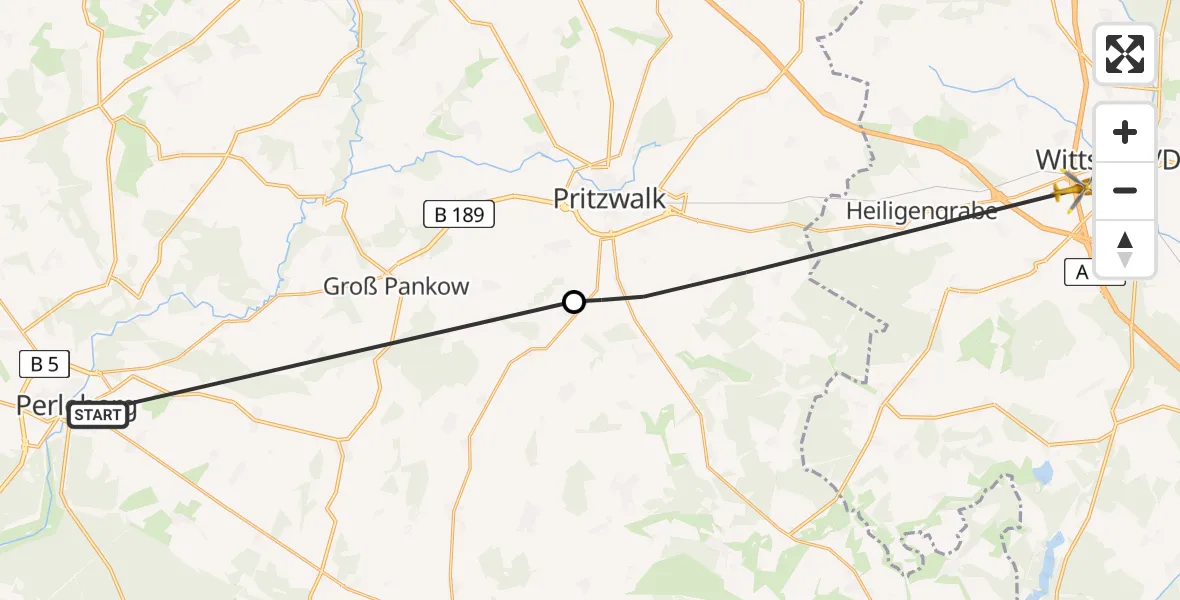 Flugroute Rettungshubschrauber Perleberg - Wittstock/Dosse, 31 März 2026, 07:47
