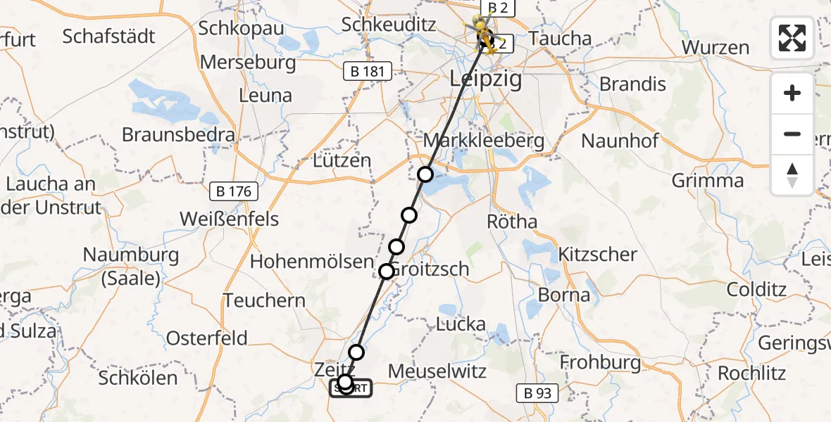 Flugroute Rettungshubschrauber Zeitz Hospital - Sankt Georg Hospital Leipzig Reserve, 31 März 2026, 07:51