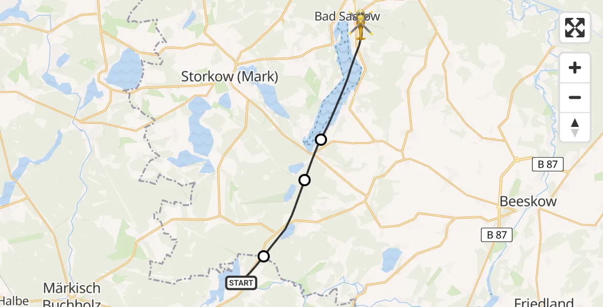 Routekaart van de vlucht: Rettungshubschrauber nach Bad Saarow, Geschwister-Scholl-Ring