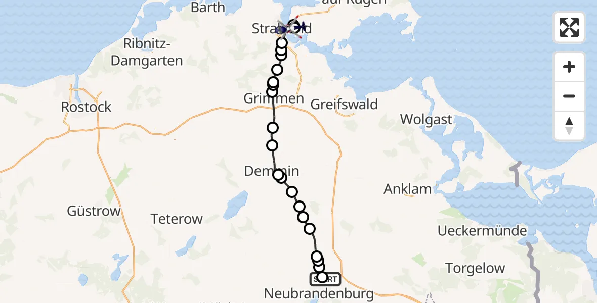 Flugroute Polizeihubschrauber Neubrandenburg Trollenhagen Flughafen - Stralsund, 31 März 2026, 07:59