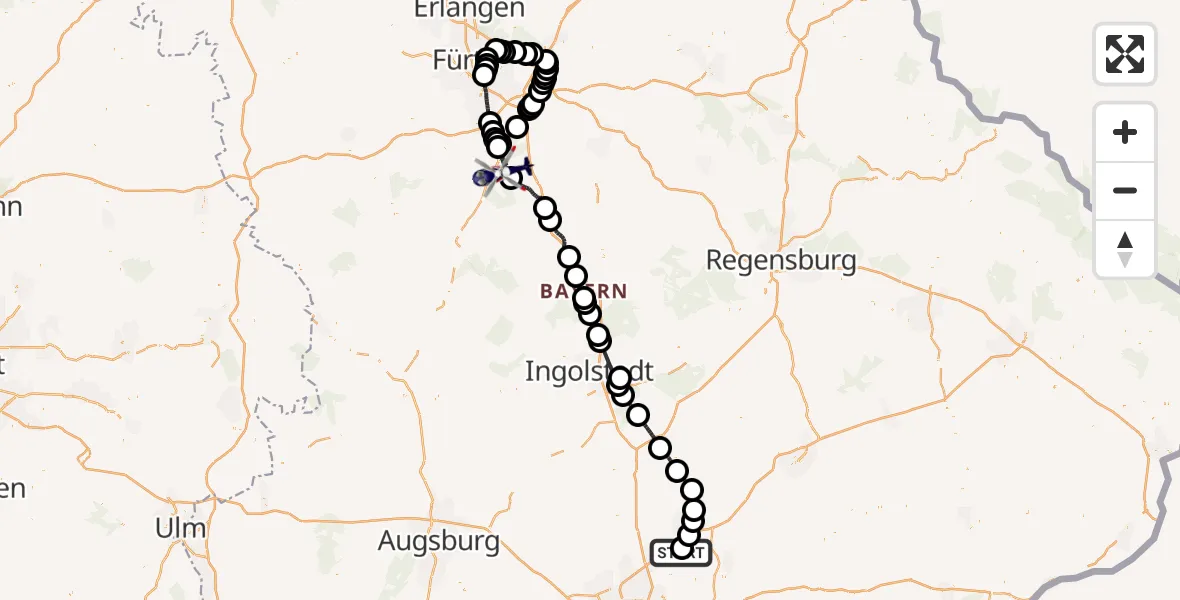 Routekaart van de vlucht: Polizeihubschrauber nach Roth, Fritz-Schäff-Weg