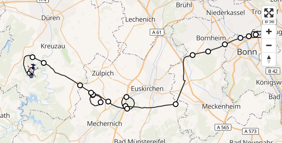 Flugroute Polizeihubschrauber Sankt Augustin - Hürtgenwald, 31 März 2026, 08:11