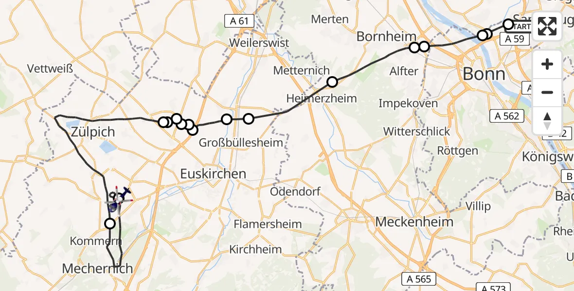 Flugroute Polizeihubschrauber Sankt Augustin - Zülpich, 31 März 2026, 08:13