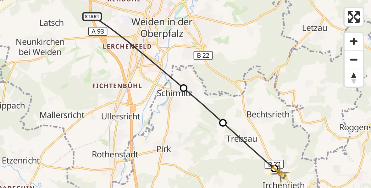 Flugroute Rettungshubschrauber Weiden i.d.OPf. - Irchenrieth, 31 März 2026, 08:15