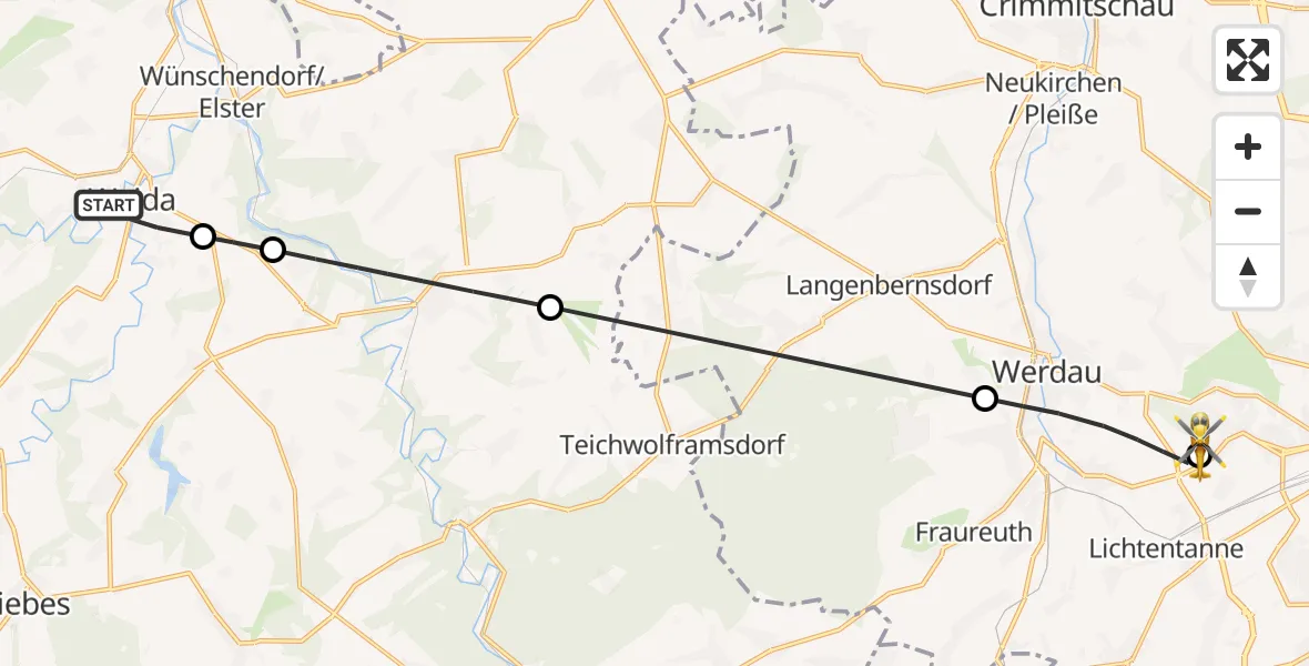 Routekaart van de vlucht: Rettungshubschrauber nach ADAC Air Rescue Station Zwickau Hubschrauberlandeplatz