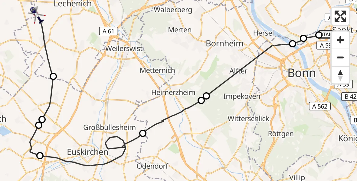 Flugroute Polizeihubschrauber Sankt Augustin - Erftstadt, 31 März 2026, 08:16