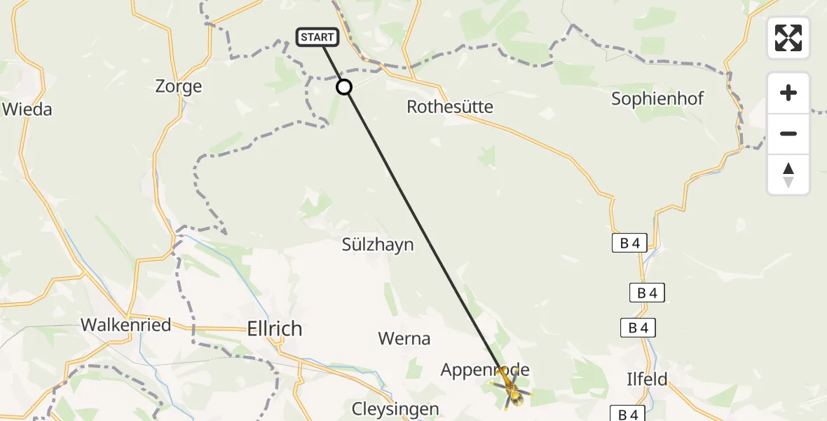 Routekaart van de vlucht: Rettungshubschrauber nach Harztor, K 2