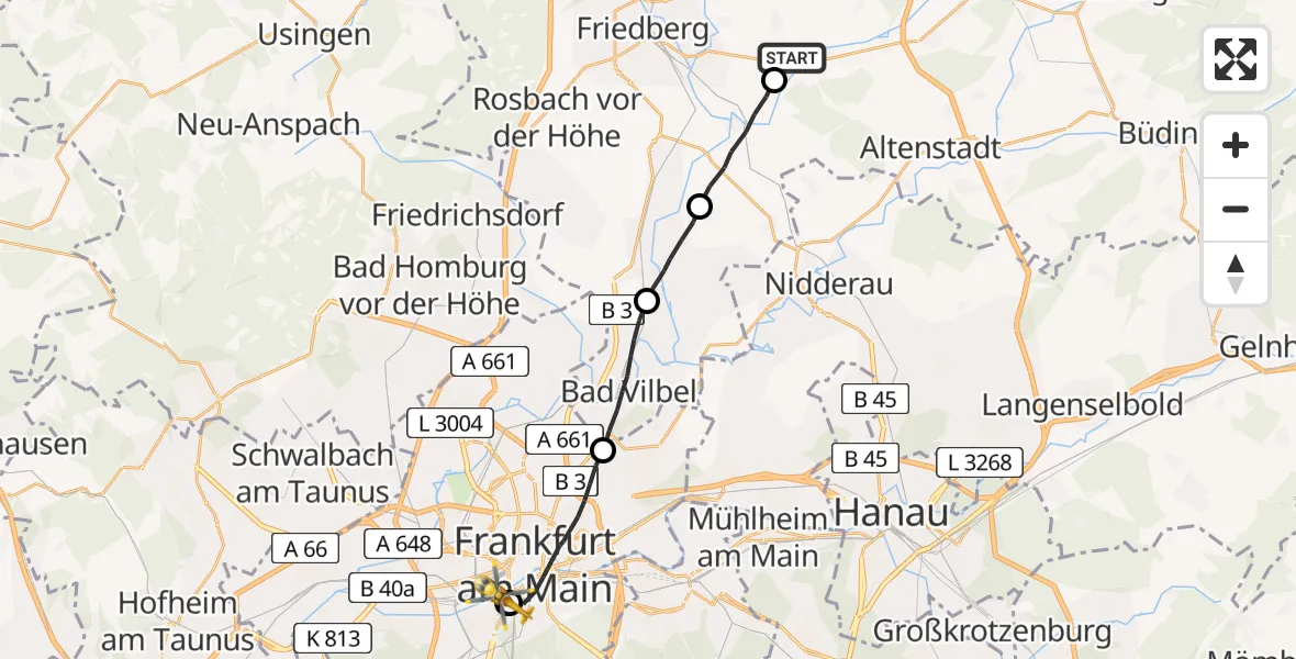 Flugroute Ambulanzhubschrauber Florstadt - Frankfurt University Hospital, 31 März 2026, 08:23
