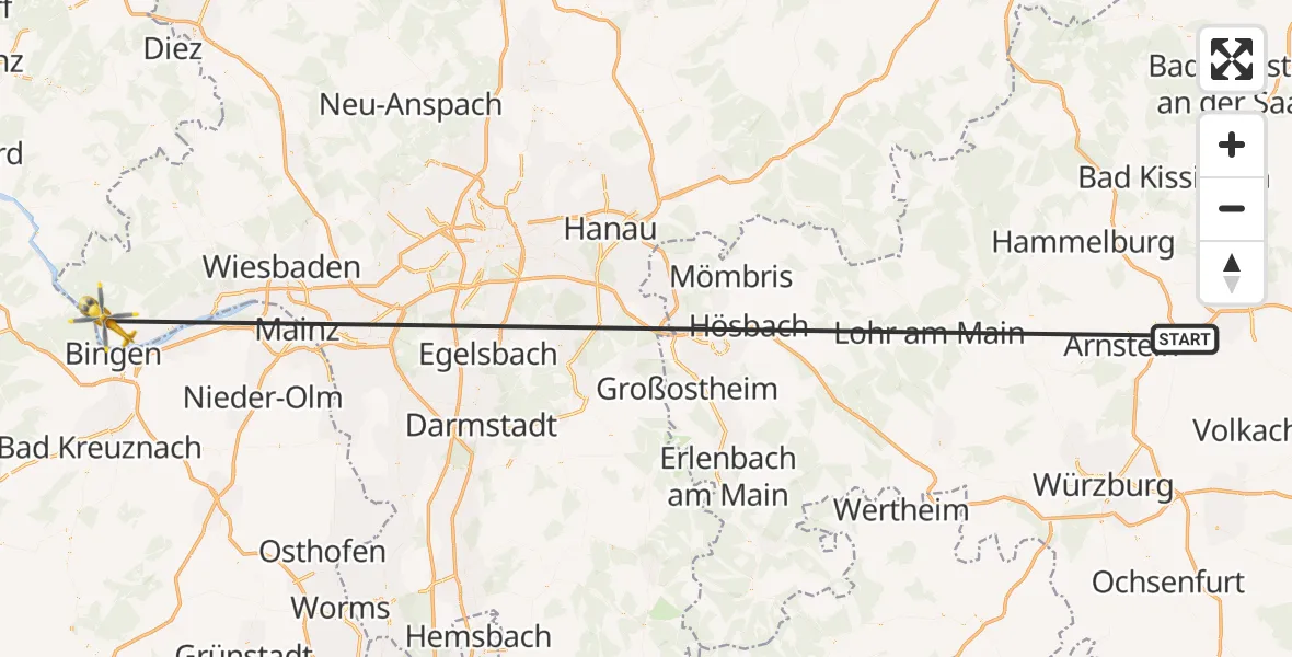 Routekaart van de vlucht: Rettungshubschrauber nach Rüdesheim am Rhein