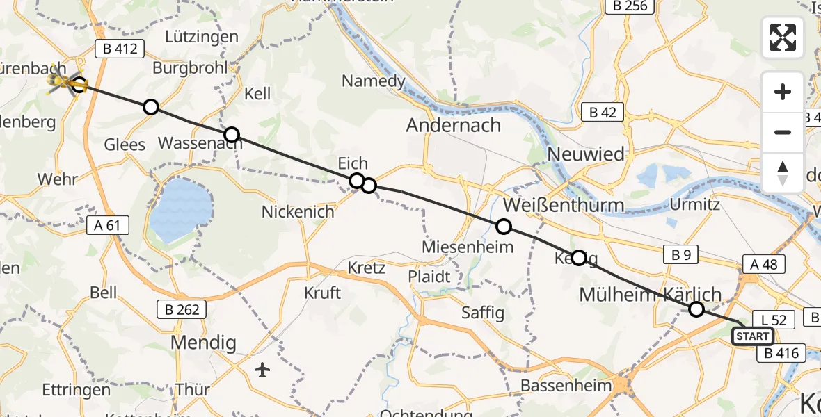 Flugroute Rettungshubschrauber Koblenz - Niederzissen, 31 März 2026, 08:28