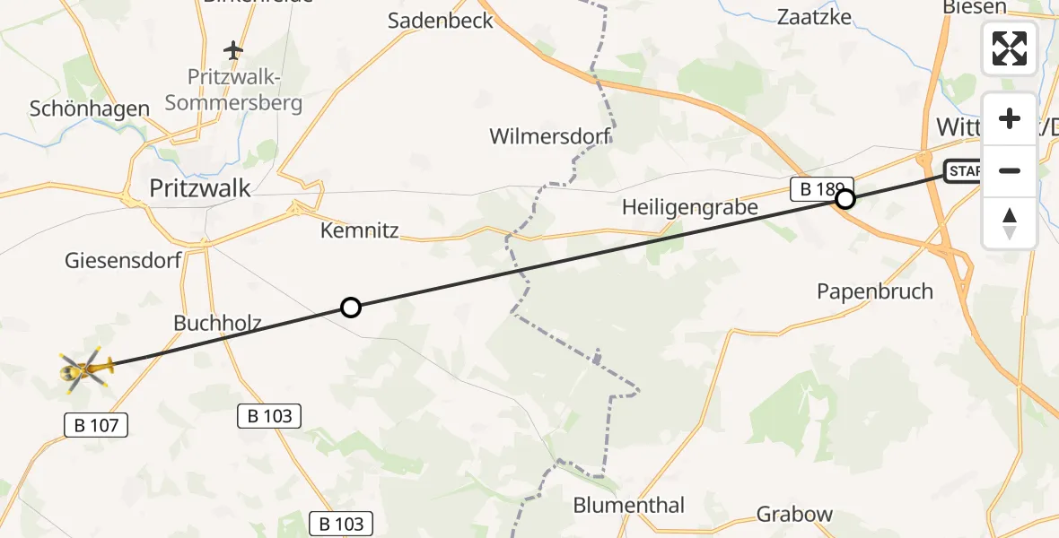 Routekaart van de vlucht: Rettungshubschrauber nach Pritzwalk