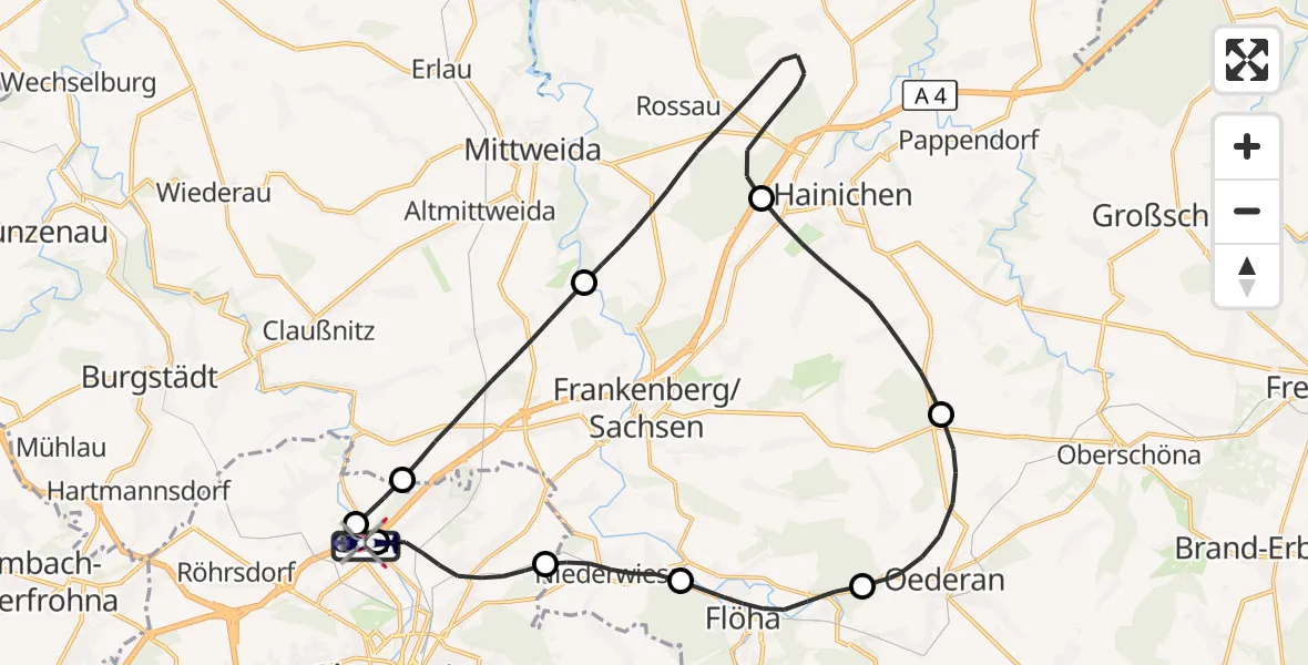 Flugroute Polizeihubschrauber Chemnitz-Glösa Industrial Park Hubschrauberlandeplatz - Chemnitz-Glösa Industrial Park Hubschrauberlandeplatz, 31 März 2026, 08:29