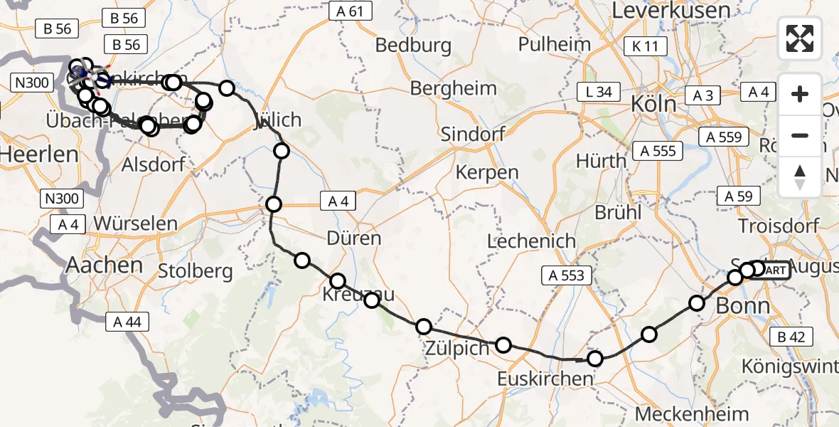 Flugroute Polizeihubschrauber Sankt Augustin - Geilenkirchen, 31 März 2026, 08:29