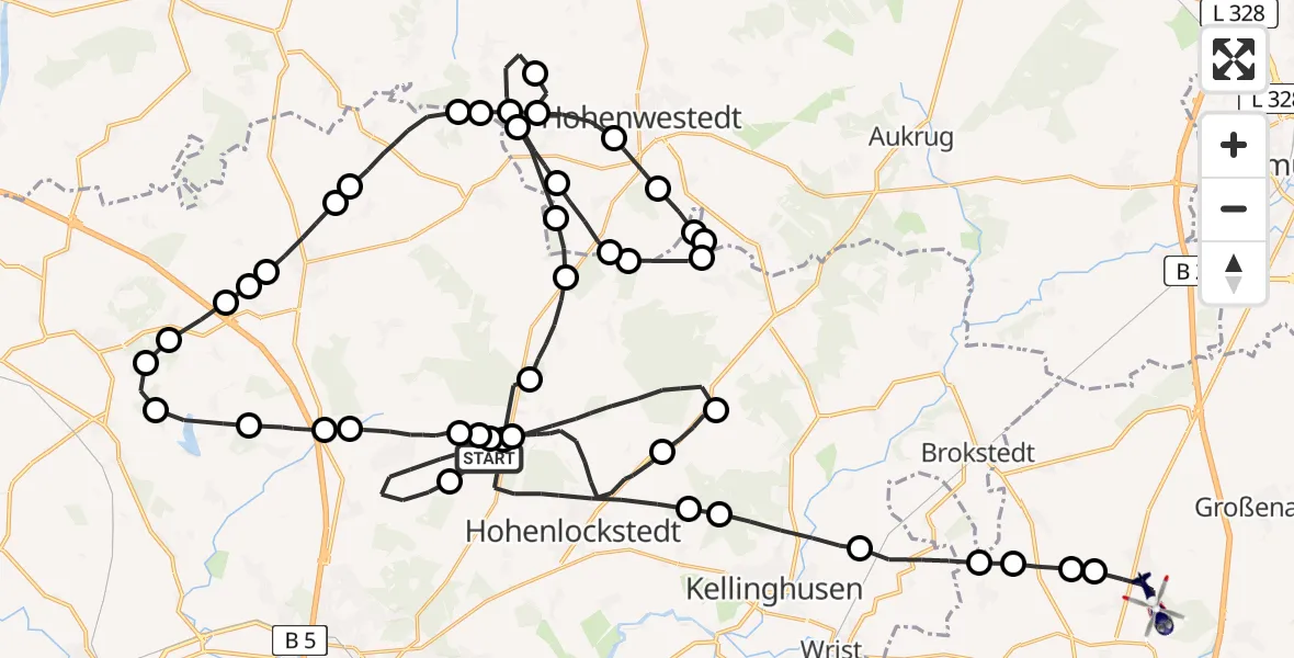Flugroute Polizeihubschrauber Itzehoe Hungriger Wolf Flugplatz - Bad Bramstedt Hubschrauberlandeplatz, 31 März 2026, 08:30