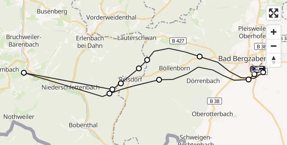 Flugroute Polizeihubschrauber Kapellen-Drusweiler - Kapellen-Drusweiler, 31 März 2026, 08:34