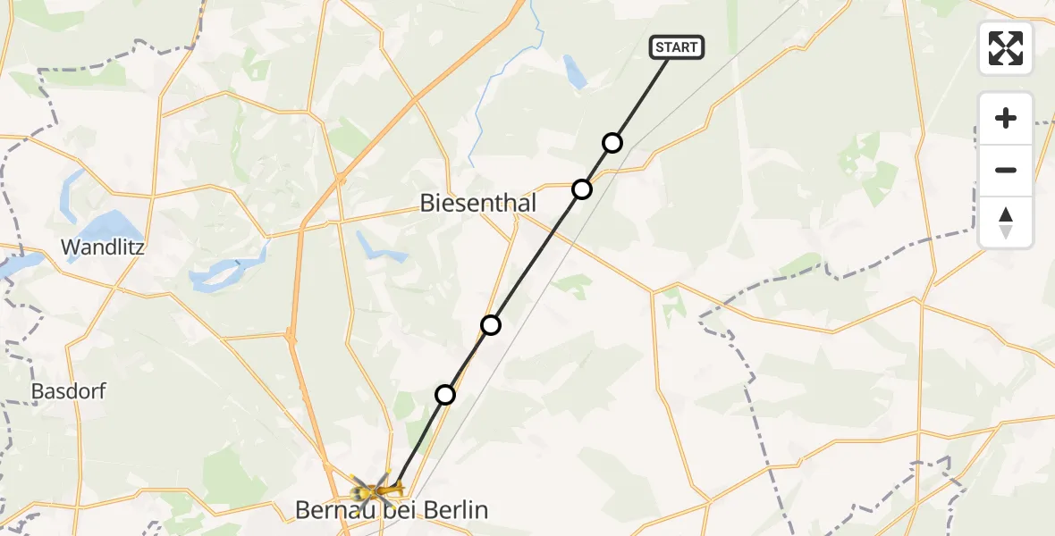 Routekaart van de vlucht: Rettungshubschrauber nach Bernau bei Berlin, Ladeburger Chaussee