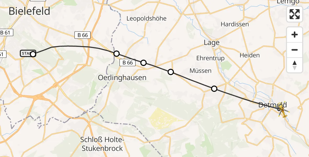 Flugroute Rettungshubschrauber Luftrettungszentrum Bielefeld - Detmold, 31 März 2026, 08:39