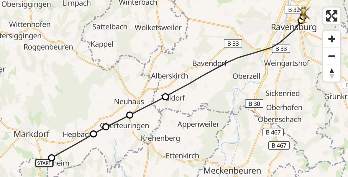 Flugroute Rettungshubschrauber Friedrichshafen - Sankt Elisabeth Hospital, 31 März 2026, 08:41