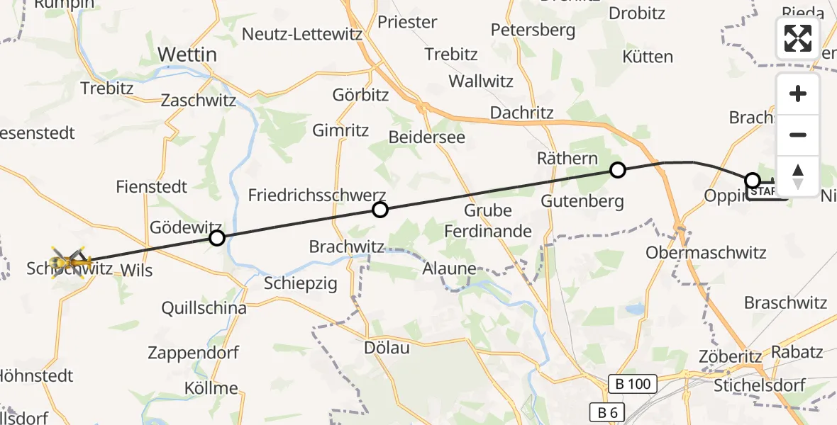 Flugroute Ambulanzhubschrauber Halle-Oppin Flugplatz - Salzatal, 31 März 2026, 08:42