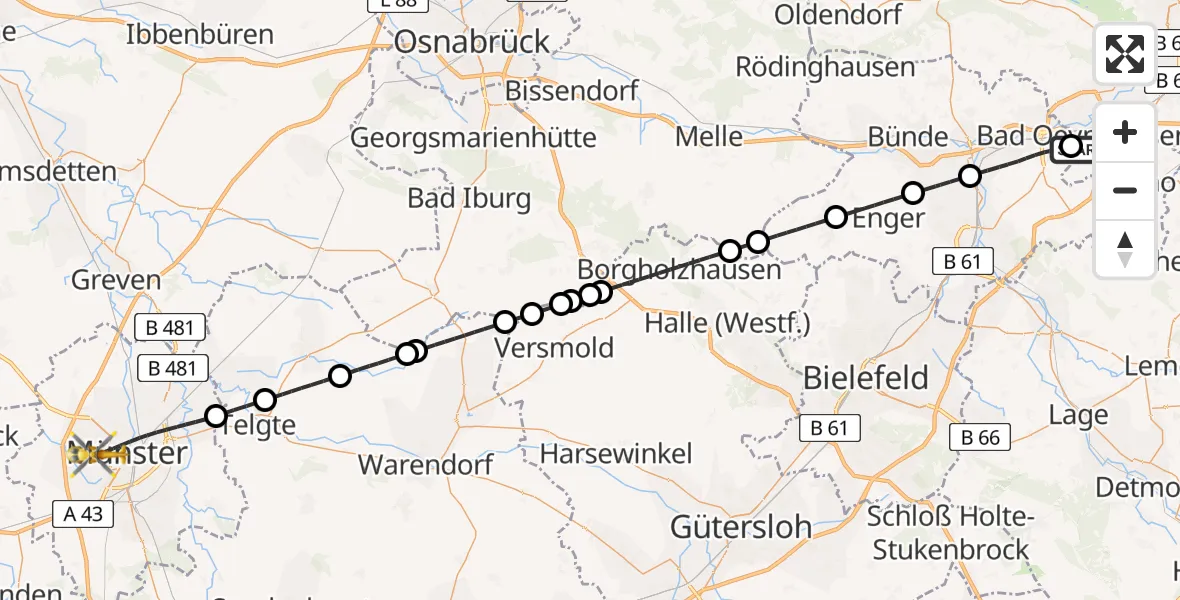 Flugroute Ambulanzhubschrauber Bad Oeynhausen - Münster, 31 März 2026, 08:43