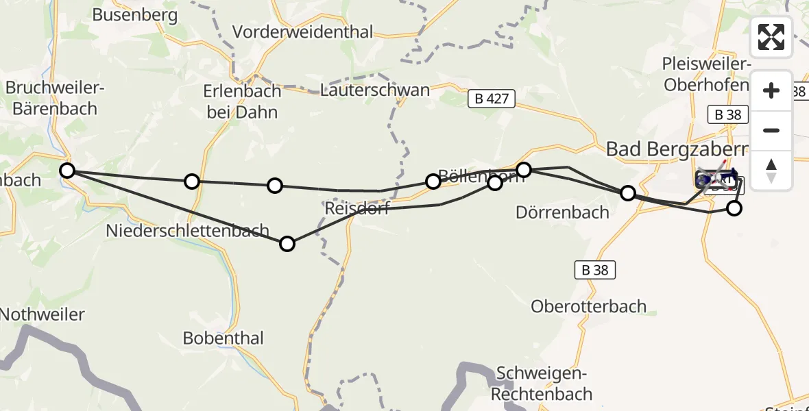 Flugroute Polizeihubschrauber Bad Bergzabern - Kapellen-Drusweiler, 31 März 2026, 08:50