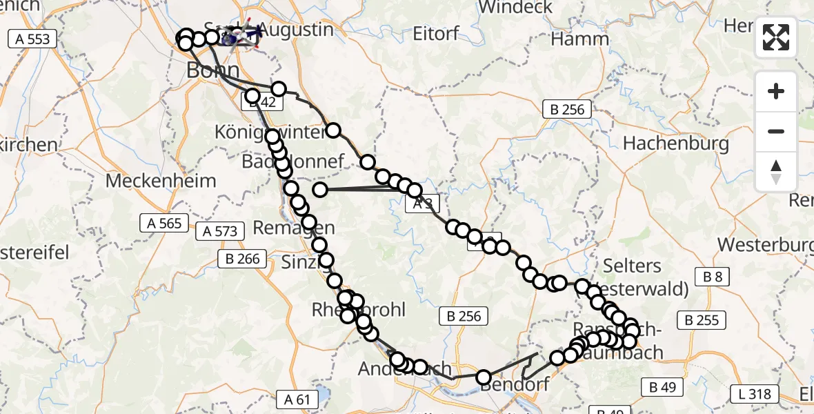 Routekaart van de vlucht: Polizeihubschrauber nach Sankt Augustin, Richthofenstraße
