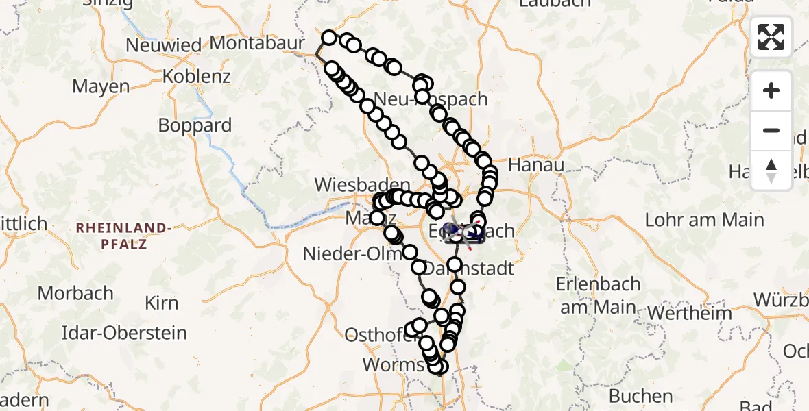 Flugroute Polizeihubschrauber Flughafen Frankfurt-Egelsbach - Flughafen Frankfurt-Egelsbach, 31 März 2026, 08:53