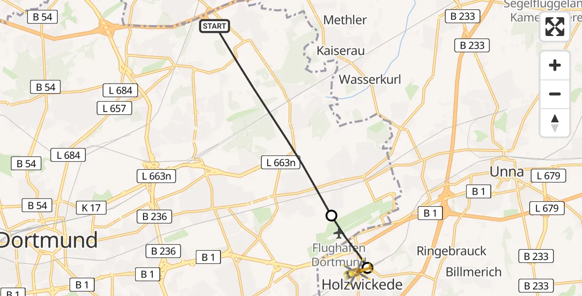 Flugroute Rettungshubschrauber Dortmund - Holzwickede, 31 März 2026, 08:57