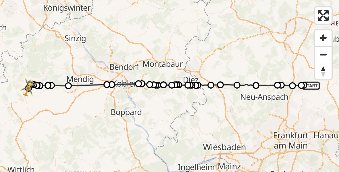 Routekaart van de vlucht: Ambulanzhubschrauber nach Nürburgring Hubschrauberlandeplatz