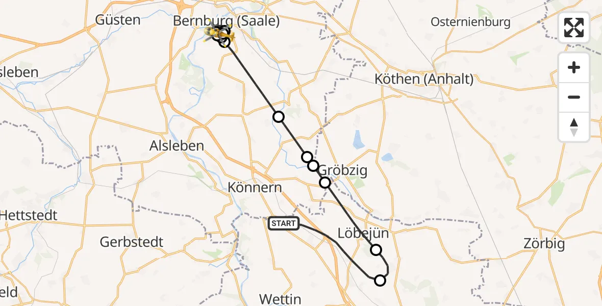 Routekaart van de vlucht: Rettungshubschrauber nach AMEOS Hospital Bernburg Hubschrauberlandeplatz