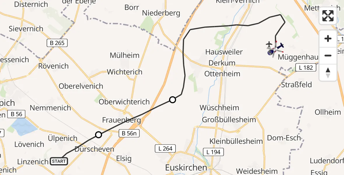 Flugroute Polizeihubschrauber Zülpich - Weilerswist UL, 31 März 2026, 09:06