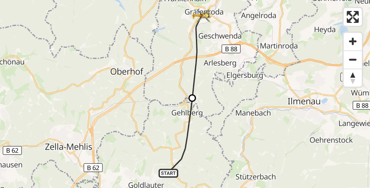 Flugroute Rettungshubschrauber Suhl - Geratal, 31 März 2026, 09:07