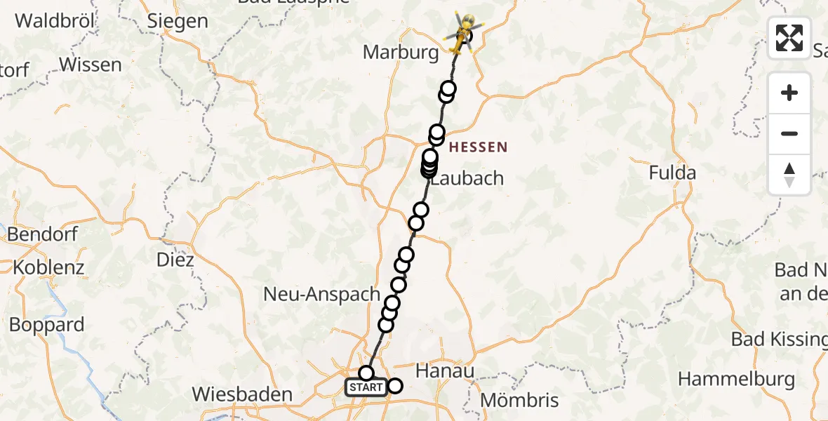 Routekaart van de vlucht: Ambulanzhubschrauber nach Kirchhain