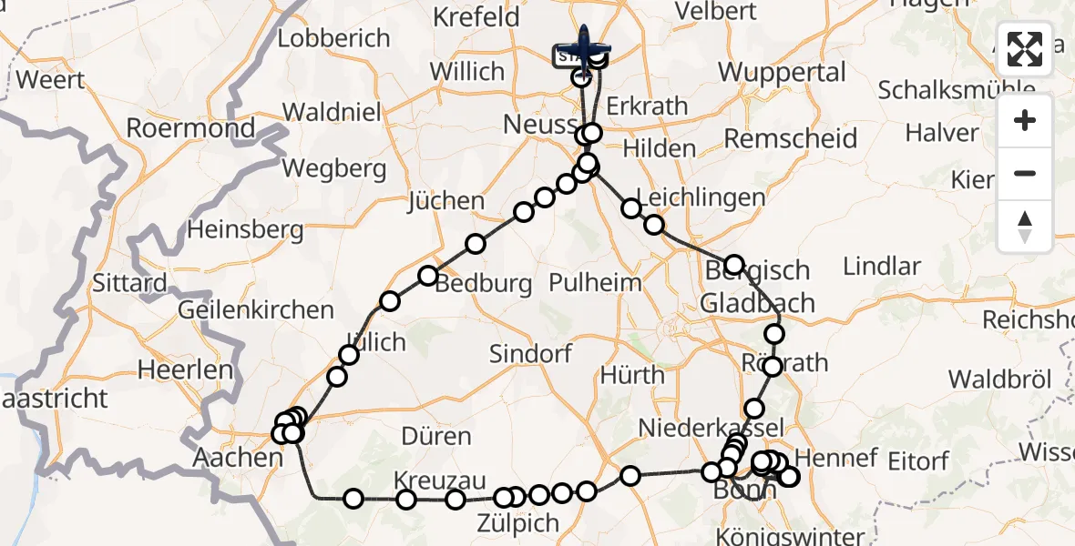 Flugroute Polizeiflugzeug Düsseldorf Flughafen - Düsseldorf Flughafen, 31 März 2026, 09:12