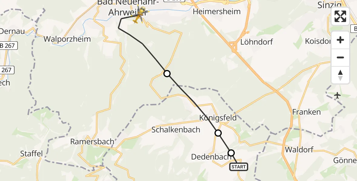 Routekaart van de vlucht: Rettungshubschrauber nach Bad Neuenahr-Ahrweiler, Hardtstraße