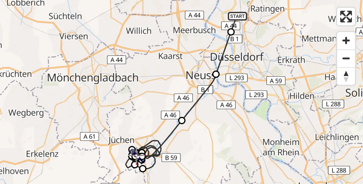 Flugroute Polizeihubschrauber Düsseldorf Flughafen - Gustorfer Höhe Flugplatz, 31 März 2026, 09:14