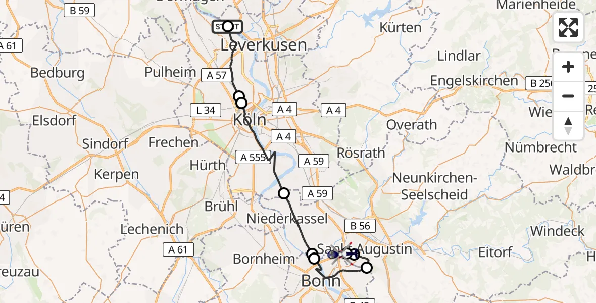 Routekaart van de vlucht: Polizeihubschrauber nach Sankt Augustin