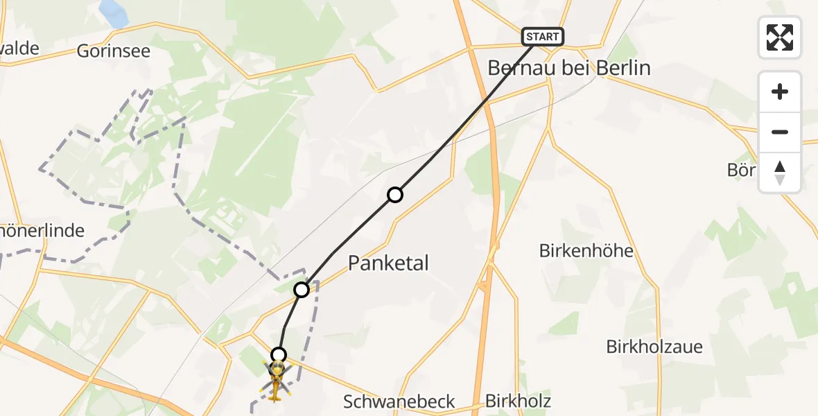 Routekaart van de vlucht: Rettungshubschrauber nach Helios Clinic Berlin-Buch