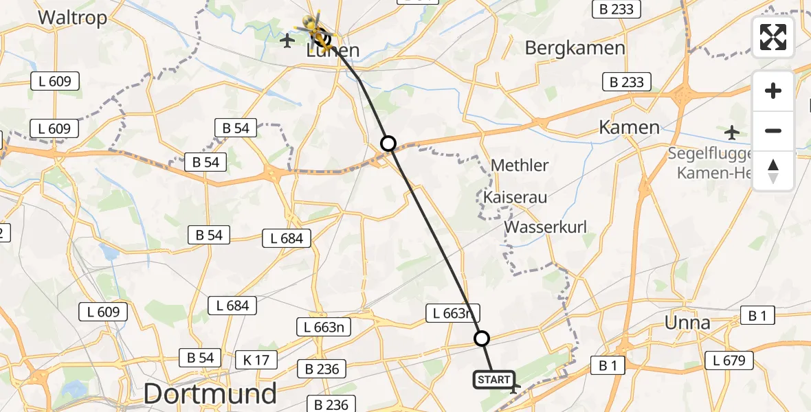 Flugroute Rettungshubschrauber Dortmund Flughafen - Sankt Marien Hospital, 31 März 2026, 09:18