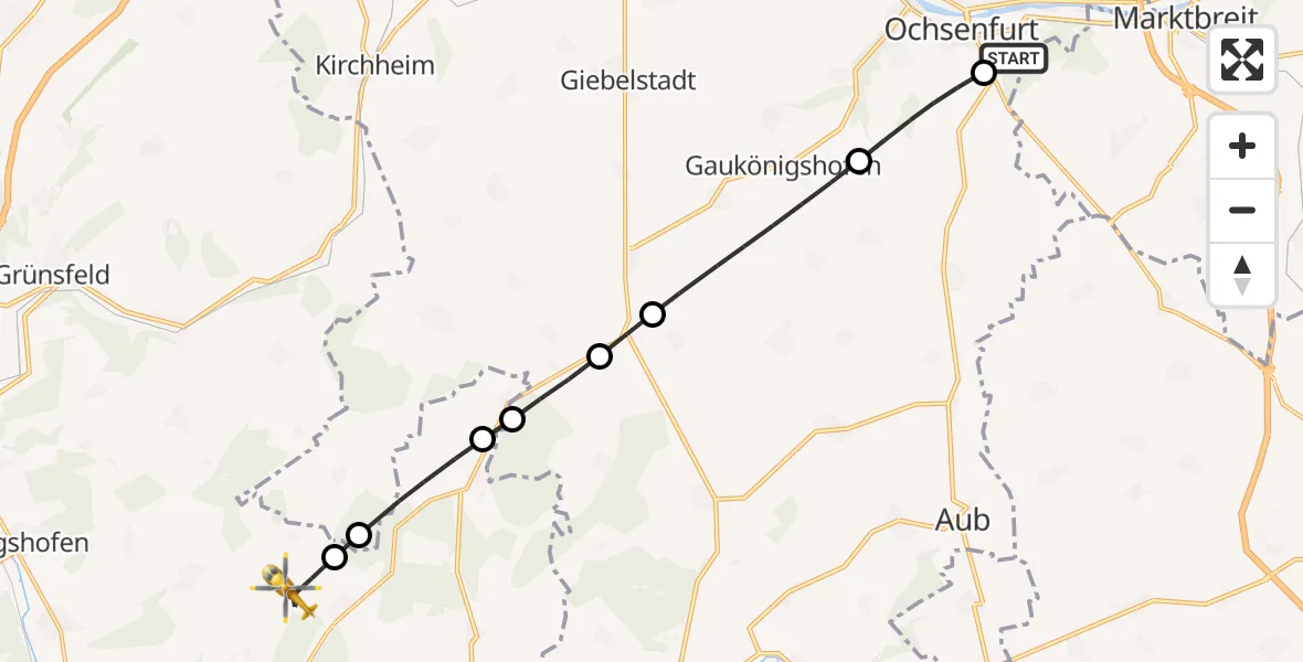 Flugroute Rettungshubschrauber Ochsenfurt Hospital - Igersheim, 31 März 2026, 09:19