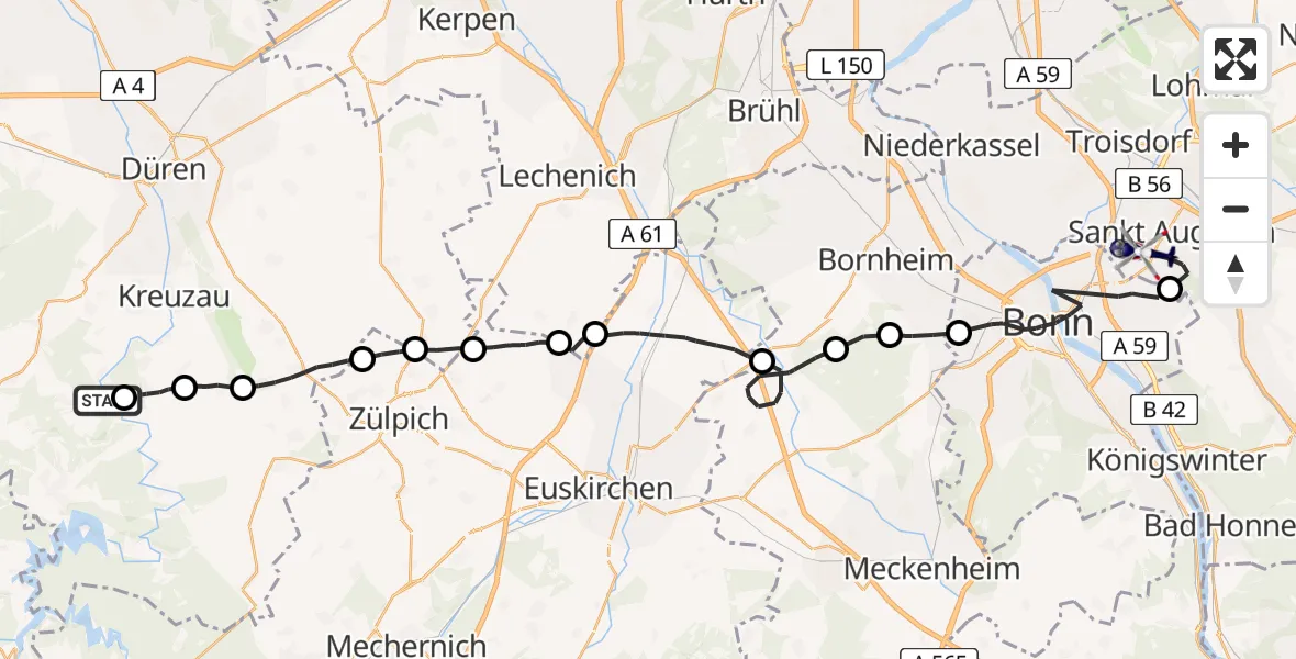 Flugroute Polizeihubschrauber Hürtgenwald - Sankt Augustin, 31 März 2026, 09:22