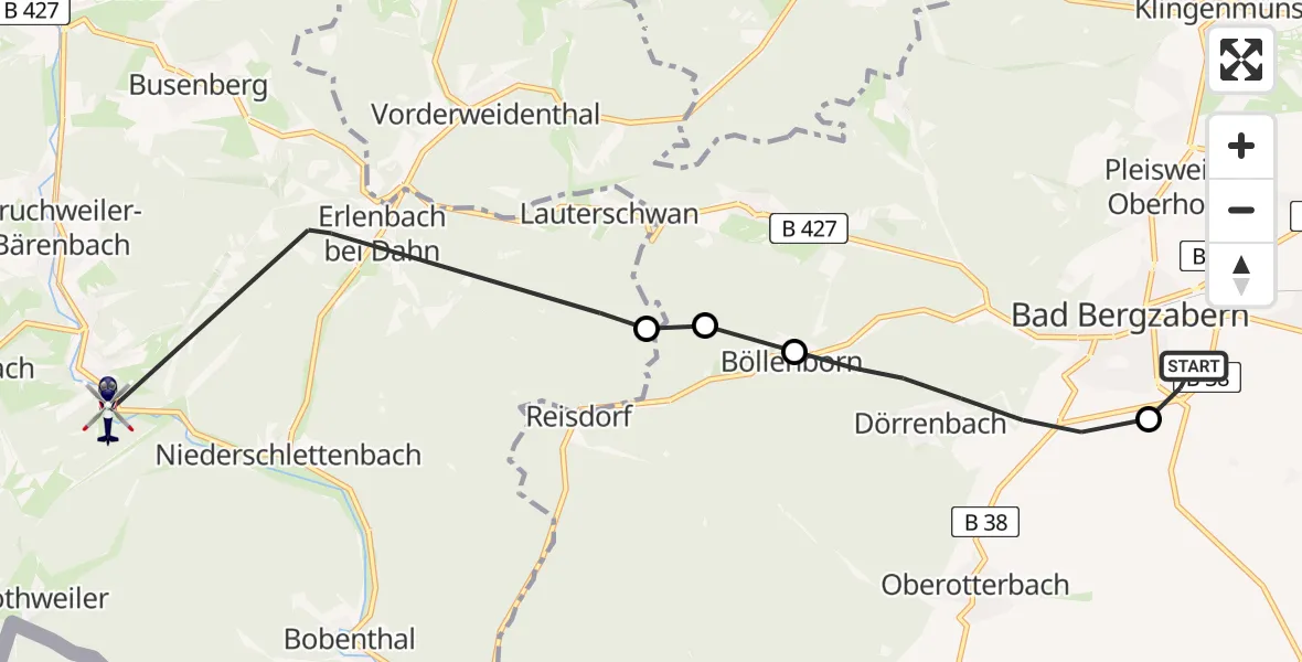 Routekaart van de vlucht: Polizeihubschrauber nach Bundenthal, Friedhofstraße