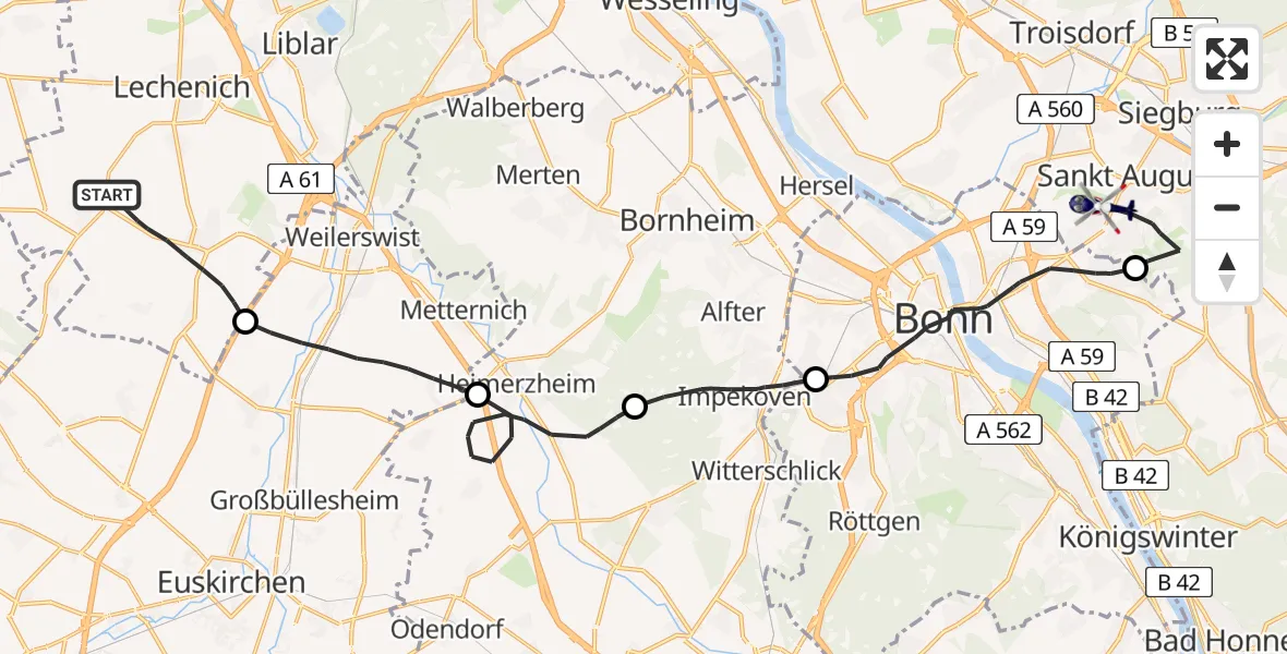 Flugroute Polizeihubschrauber Erftstadt - Sankt Augustin, 31 März 2026, 09:27