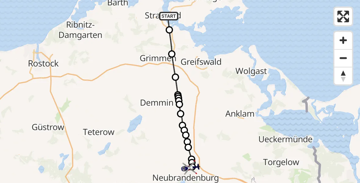 Routekaart van de vlucht: Polizeihubschrauber nach Neubrandenburg Trollenhagen Flughafen
